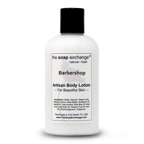 The Soap Exchange Body Lotion - Barbershop Scent - Hand Crafted 8 fl oz / 240 ml Natural Artisan Skin Care for Hand, Face, & Body, Moisturize, Hydrate, & Protect. Made in the USA.