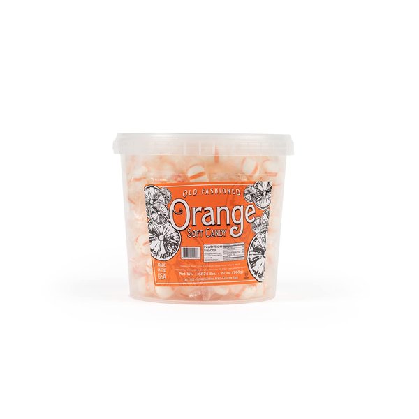 Stewart Old Fashioned Orange Flavored Pure Sugar Candy Puff Balls - Individually Wrapped Candy Snack, Fat-Free, Cholesterol-Free, Gluten-Free, Made in the USA - 27oz Tub