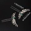 Teyglen 2pcs Pearl Bride Wedding Hair Pins Silver Leaf Crystal Hair Pins Clips Bridal Green Teardrop Rhinestone Hair Piece Wedding Hair Accessories for Women Girls