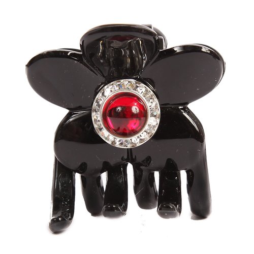 Caravan Hand Decorated Flower Shaped Hair Claw In Siam and Swarovski Crystal Stones Double Sided, 65 Ounce