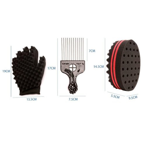 Twist Hair Sponge Set, Twist Hair Sponge Brush Metal Hair Pick Comb Hair Twister Tool for Afro Women Men Black (Type E)