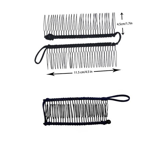 Stretchy Banana Hair Clip Vintage Clincher Comb Tool for Thick Thin Curly Hair Stretch & Adjust - Decorative Sturdy & Lightweight - No Pressure or Headaches-Cord w/Bar Closur (Medium Black 30-Teeth)