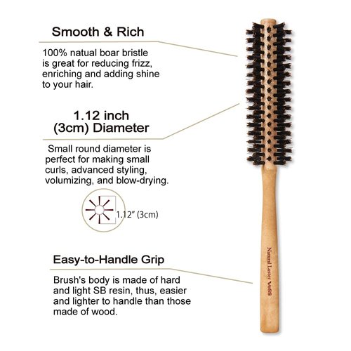 Boar Bristle Round Brush [ Made in Japan ] 100% Natural Boar Bristle Hair Brush for Styling, Separating, Shaping and Blow-Drying for Women and Men (Round Brush)