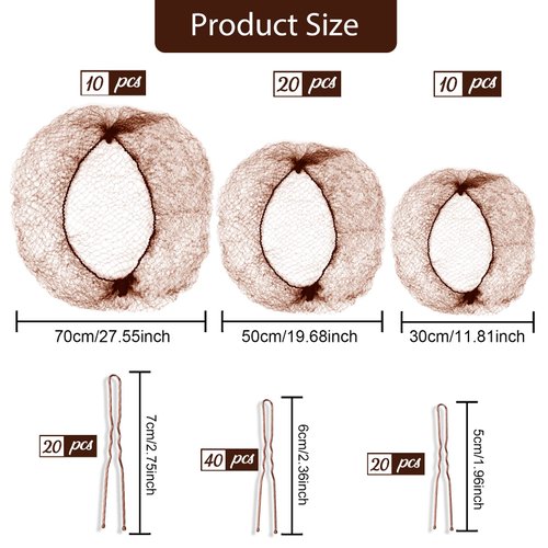 Teenitor Hair Nets,40pcs Invisible Hair Nets for Ballet Recital,Ballerina Buns Hair Nets, 80pcs Bobby Pins for Bun Maker, Brown,3 Size