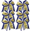 Cheerleader Bows 8 Inch 3 Layers 6 Pcs Ponytail Holder Jumbo Cheerleading Bows Hair Elastic Hair Tie for High School College (Royal Blue/White/Yellow)