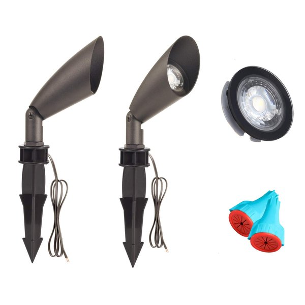 LIT-PaTH LED Landscape Pathway Light, 12V Low Voltage, 5.5W 200 Lumens, 40 Degree Spotlight for Outdoor Yard Lawn, Die-cast Aluminum, Water-Proof, Bronze Finish-3000K, 2-Pack