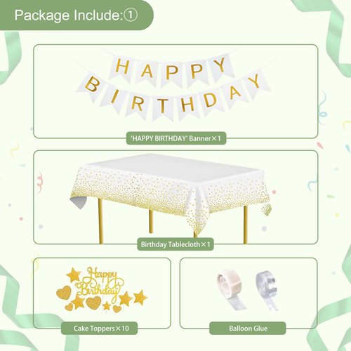 Anwyll Birthday Party Decorations,Sage Green Happy Birthday Decorations Set,Neutral Birthday Decorations,Happy Birthday Banner,Green and Gold Balloons,Tablecloth for Girls Boys Women Men Party Supply