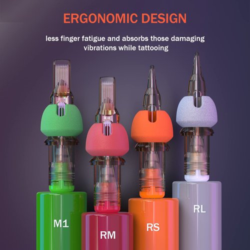 EZTAT2 Tattoo Cartridge Needles - 16Pcs #12 (7RL) Standard Round Liner Long Taper with Foam Cover Tattoo Needles Cartridges for Tattooing Rotary Tattoo Pen Machine Supply - V SELECT Plus