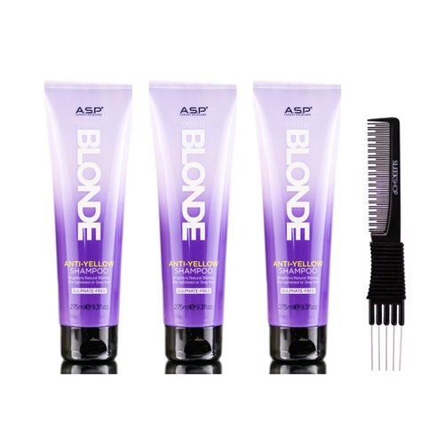 yper Affinage System Blonde Anti-Yellow Shampoo (9.3 oz) with Teasing Comb Pack 3