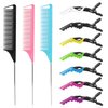 10Packs Rat Tail Combs Hair Clips Set，3Pcs Rat Tail Comb，Parting Comb and 7Pcs Alligator Styling Sectioning Clips of Professional Hair Salon Quality(Black/Pink/Blue)
