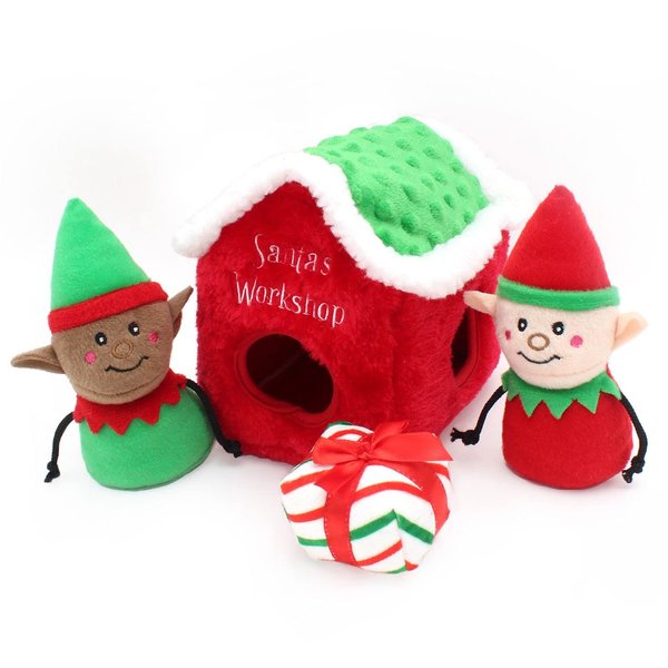 ZippyPaws Holiday Burrow Interactive Dog Toys - Hide and Seek Puppy Toys, Colorful Squeaky Plush Puzzles – Santa's Workshop Christmas