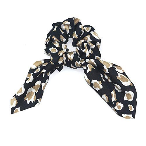 4 Pack Leopard Print Bunny Ears Hair Scarf Bow Ponytail Holder Hair Scrunchies Animal Print Scrunchies Elastic Hair Ties Hair Bands Hair Accessories Girls for Dance,Long Blonde Hair