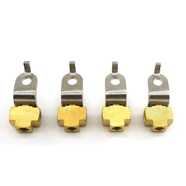3 Way Female Brake Line Tee for 3/16" Tube with Mounting Bracket for inverted flare fittings (All 3/8"-24 threads)(Pack of 4)