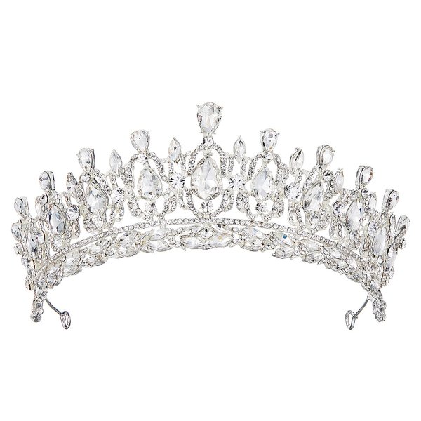 AW BRIDAL Queen Crown for Women, Crystal Tiaras and Crowns for Women, Wedding Crown for Bride Princess Headpieces for Halloween Costume Party Prom Quinceanera Birthday Christmas, Silver