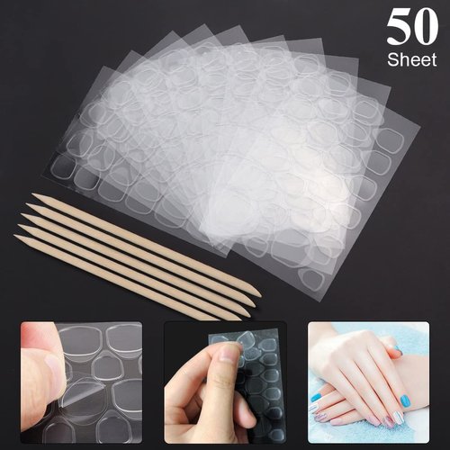 LIONVISON 50 Sheets Nail Adhesive Tabs - 1200 Pcs Double-Side Nail Glue Sticker, Waterproof Breathable Jelly Gel Nail Tape Glue Stickers for False Nails Tips (50 Sheet)