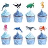 WERNNSAI 32 Pcs Ocean Cupcake Toppers - Ocean Theme Under the Sea Birthday Party Decorations for Boys Kids Ocean Animals Fish Cake Toppers Dolphin Cake Decor Picks Baby Shower Birthday Party Supplies