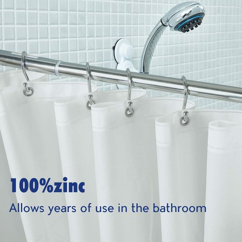 Metal Shower Curtain Hooks，Set of 12 Rings，Rust Resistant S Shaped Hooks Hangers for Shower Curtains, Kitchen Utensils, Clothing, Towels, etc. (Chrome)