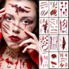 BASEMMAHER 24Sheets Halloween Scar Temporary Tattoos Sticker 3D Zombie Prank Makeup Stitches Fake Cuts Wound Realistic Waterproof Face Decals for Women Costume Horror Carnival Cosplay Party Supplies