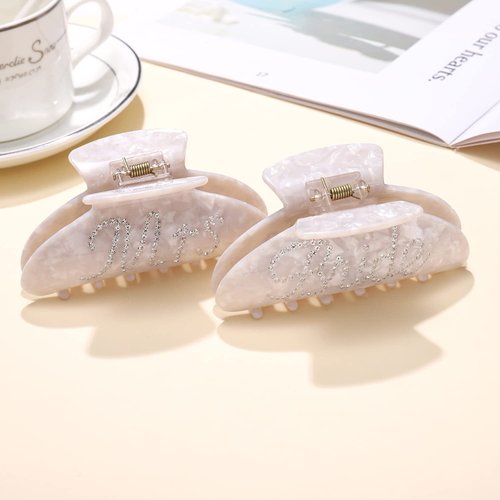 HZEYN 2 Pack Bride Claw Clips Rhinestone Bride Mrs Acetate Hair Clips Bachelorette Party Favors Hair Claw Clips for Thick Hair Bridal Hair Accessories Bride Gifts White Bride Mrs
