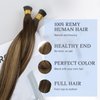 DOORES I Tip Hair Extensions Real Human Hair, Balayage Dark Brown to Chestnut Brown 18 Inch 50g/50s,I Tips Hair Extensions Human Hair Invisible I Tips Extensions Cold Fusion Hair Extensions Straight