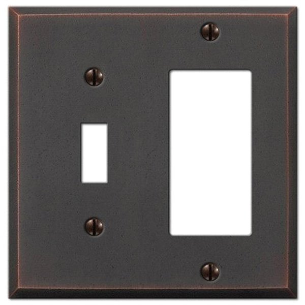 Amerelle Manhattan Single Toggle/Single Rocker Cast Metal Wallplate in Aged Bronze, 1 Toggle / 1 Rocker