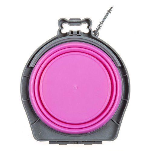 Loving Pets - Bella Roma Double Diner Portable Travel Dog Bowls Collapsible Combined Dog Food & Water Bowls (Pink, Small)