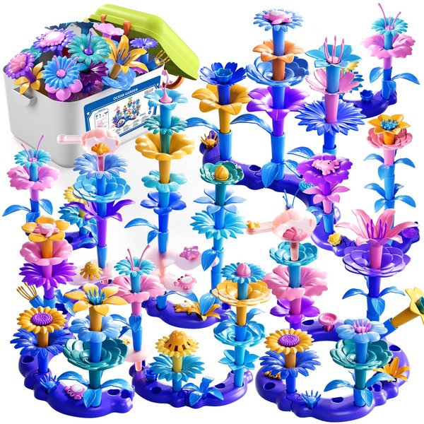 LILYBUDS Toddler Girls Toys for 3 4 5 6 7 Years Old, 97pcs Flower Garden Building Toy Set for Toddler Girl with Storage Box, Building STEM Toy and Preschool Garden Play Set for Toddlers Girls