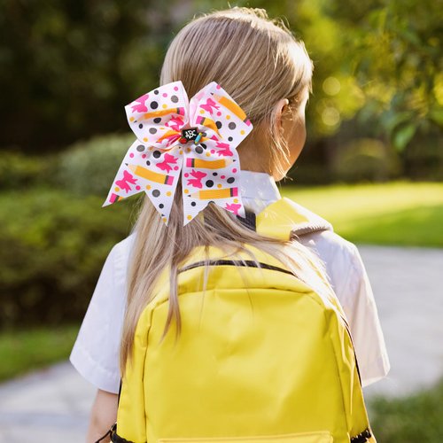 WRBAJIS Pencil Hair Bows Clips Back to School Hair Barrettes Polka Dot Big Bow Hair Accessories for Women Girls First Day of School Welcome Party Favors White Pink Yellow