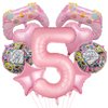 Pink Video Game Balloons, Video Game Controller Birthday Number Mylar Foil Balloon, Level Up Balloons for Girls Game On Birthday Decorations Video Game Gaming Theme Party Supplies (5th)