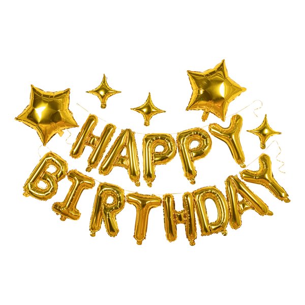 23pcs Birthday Balloons Banner, 3D Gold Premium Mylar Foil Ecofriendly Letter Happy Birthday Banner with 5pcs Star Balloons Kits for Kids Girls Boys Men Adults Birthday Party Decorations Supplies
