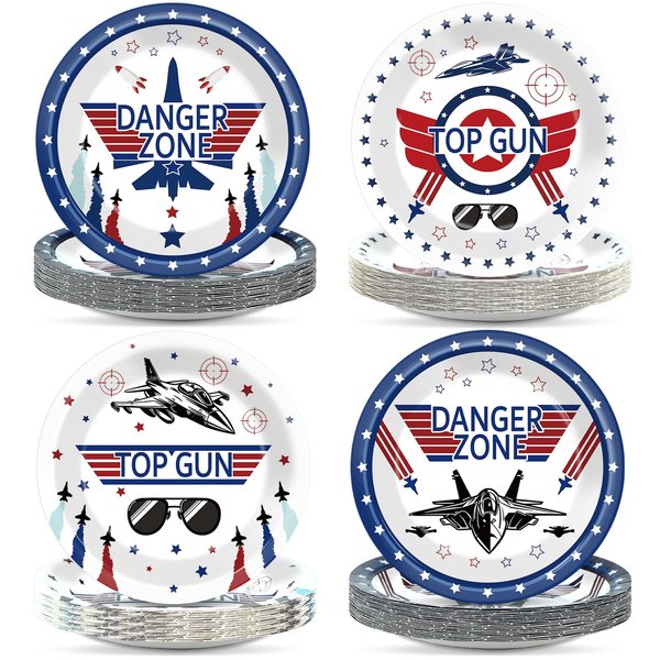 48Pcs Fighter Jet Pilot Birthday Party Paper Plates for Airplane Aviation Party Supplies 7" Fighter Jet Pilot Themed Birthday Party Disposable Plates for Kids Birthday Baby Shower Party Decorations