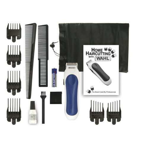 Wahl 9307-1101 Cordless Mini Pro 14 Piece Touch-up and Trim Haircutting Kit, White/blue