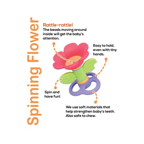 BaBeloved Spinning Flower Baby Teething Toys Multiple Sensory Montessori Baby Teether Toys Soft Food-Grade Teethers for Babies Rattling Teething Relief, Chew Toy for Babies 0-12 Months, BPA Free