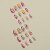 Medium Almond Press on Nails Pink Fake Nails French Tips False Nails with Rainbow Colorful Swirls Flower Pattern Designs Summer Acrylic Stick on Nails Artificial Glue on Nails for Women & Girls 24 Pcs