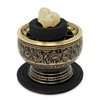 New Age Imports, Inc. India Small Decorated Brass Charcoal Screen Incense Burner with Wooden Coaster