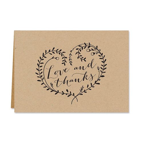 Kraft Love and Thanks Thank You Note Card Pack - Set of 36 cards blank inside - with Kraft envelopes
