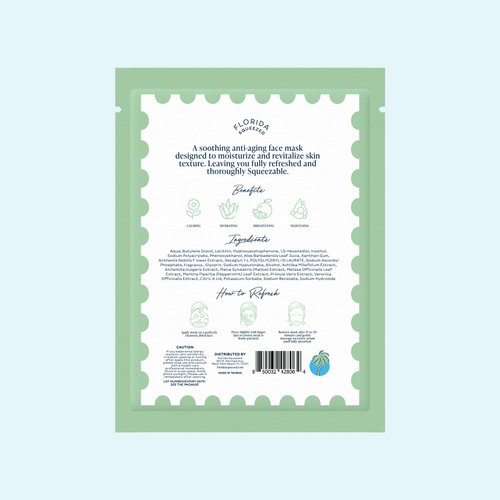 Florida Squeezed Refresh Hydrating Sheet Mask | With Hyaluronic Acid, Vitamin C, Chamomile and Aloe | 0.85 fl oz