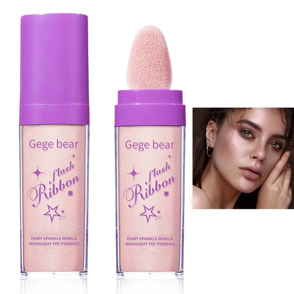 WENJLYJ Polvo De Hadas Highlight Patting Powder,Smooth Sparkle Patting Powder High Gloss Highlighter Powder Stick Brightens the Natural Three-dimensional Face Body Hair Glitter Makeup Stick(Peach Pink)