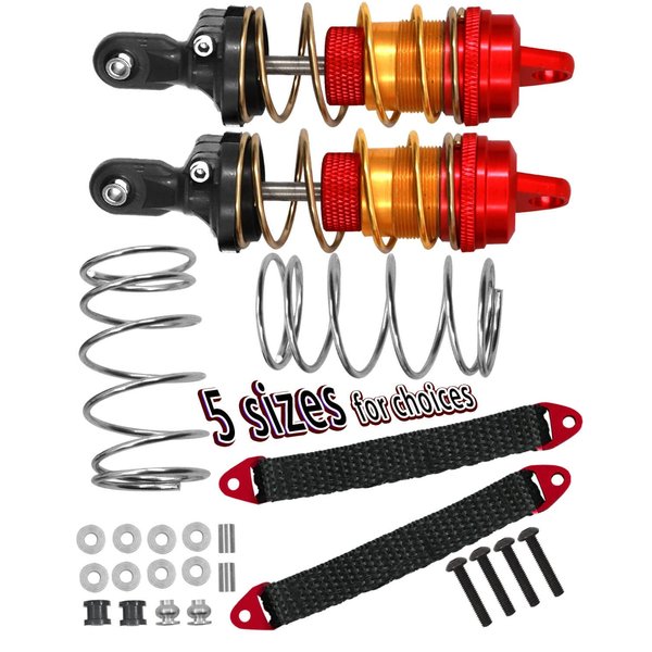 hopsupRC Front/Rear RC Shocks Absorber Upgrades for 1/8 1/7 Outcast/Infraction/Felony,1/10 Slash 2WD 4x4/2.0 E-Revo,1/8 Sledge,w/Universal Suspension Travel Limit Straps & Spring,(102MM)