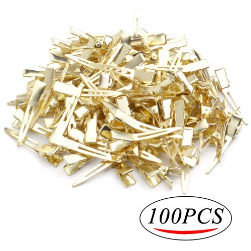 Single Prong Pins,100pcs 4.5cm Single Prong Clips Gold Curl Pins Duckbill Section Clips for Hair Extensions Styling Crafting