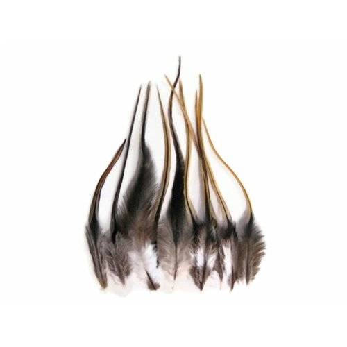 Hair Feathers ; 12 Pieces - GOLDEN BADGER Short Rooster Hackle Hair Feathers