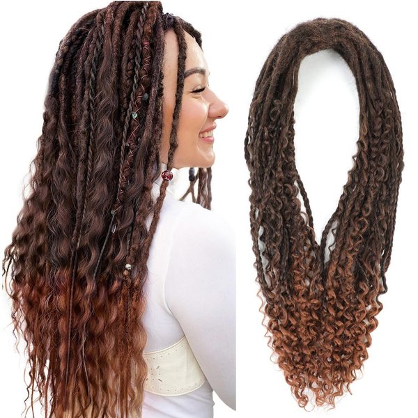 Ajsowju Boho Dreads Synthetic Boho Box Braids Double Ended Dreadlock Extensions 24inches 10 Strands Thin Soft Black to Dark Brown DE Dreadlock Extension for Women (Boho 10 Strands, 1B/30)