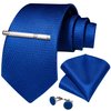 DiBanGu Men's Solid Royal Blue Ties Wedding Plain Necktie Pocket Square Cufflink Tie Clip Set