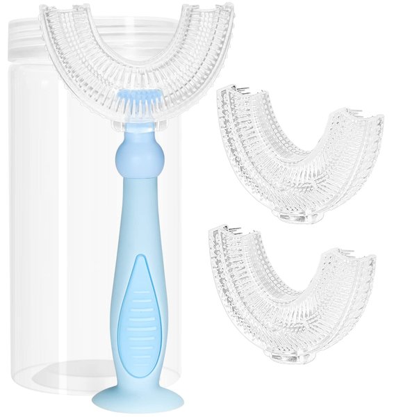 TUSIWIT U Shaped Toothbrush Kids,Kids Toothbrushes U Shape with 3 PCS Heads for Toddler,Childrens, Whole Mouth Kids Tooth Brush for Age 6-12 Years Blue