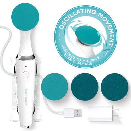 Bellasonic Electric Foot File + Callus Remover with Unique Oscillating Head – File & Smooth Dry, Hardened & Cracked Skin on Heels & Toes – Salon Quality Pedicure at Home w/Portable, Rechargeable Set