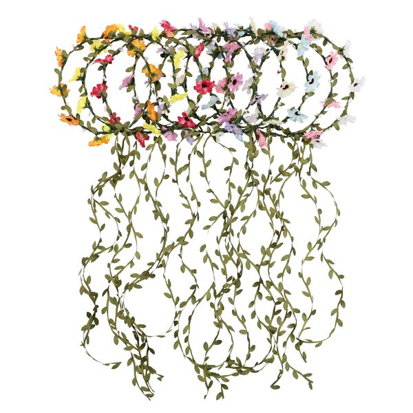 AWAYTR Bohemia Flower Crown Headband - Women Girl Fashion Green Leaves Ribbon Garland Floral Headpiece For Wedding Party Photography (G-Mixed Color-9Pcs)