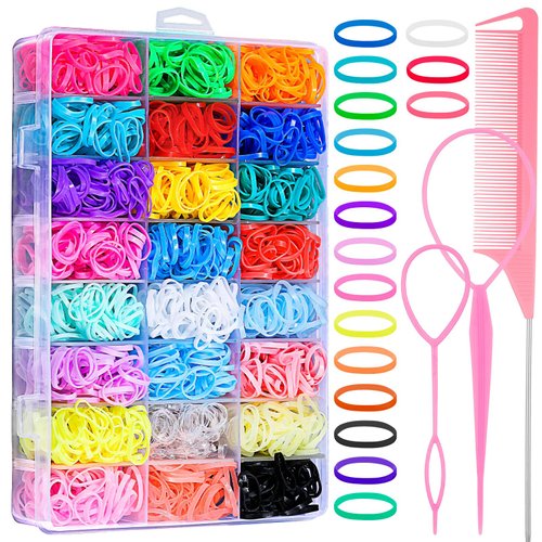 2000 Pcs Elastic Hair Rubber Bands for Girls, 24 Colors Small Girl Hair Ties Baby Hair Ties Elastic Rubber Bands with Topsy Tail Hair Tools Hair Accessories for Toddler Baby Girl Hair