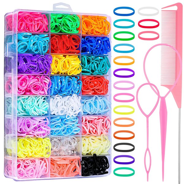 2000 Pcs Elastic Hair Rubber Bands for Girls, 24 Colors Small Girl Hair Ties Baby Hair Ties Elastic Rubber Bands with Topsy Tail Hair Tools Hair Accessories for Toddler Baby Girl Hair
