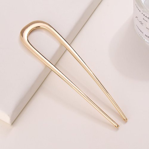Hsybdnsk Metal French Hair Pins for Women - U Shaped Pins for Thick Hair, 2 Prong Metal Hair Pin for All Hair Types, Hair Sticks for Buns, French Twist Hair Pin, Hair Fork (Gold)