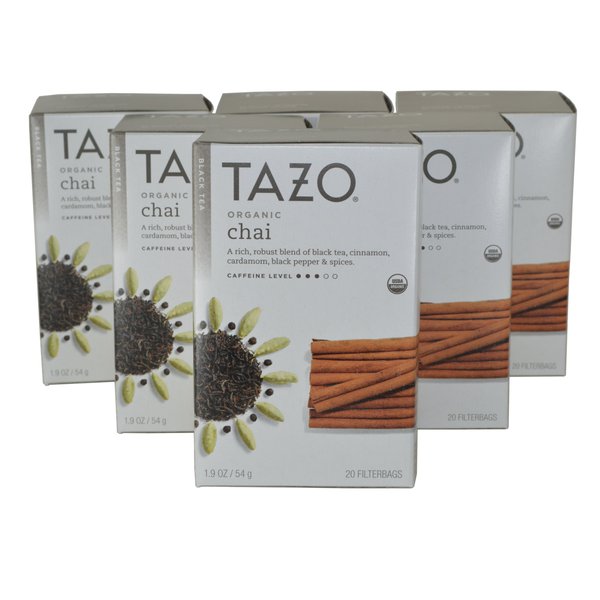 Tazo Organic Chai, Spiced Black Tea, 20-Count Tea Bags (Pack of 6)